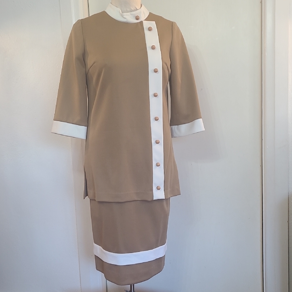 Vintage Tan and White Skirt Set